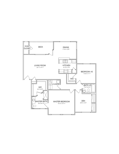 Floor plan for 3 beds, 2 baths, 1400 sqft